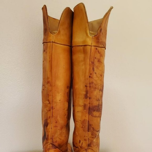 Tall Brown beige Tan leather high heel Western cowgirl rodeo equestrian Boots - Picture 12 of 12